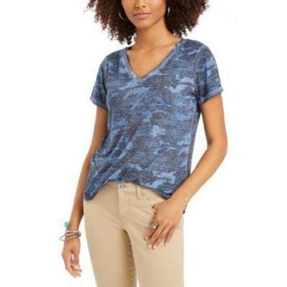 Style & Co Washed Camo-Print Top Oceana Camo Blue S - Picture 1 of 1